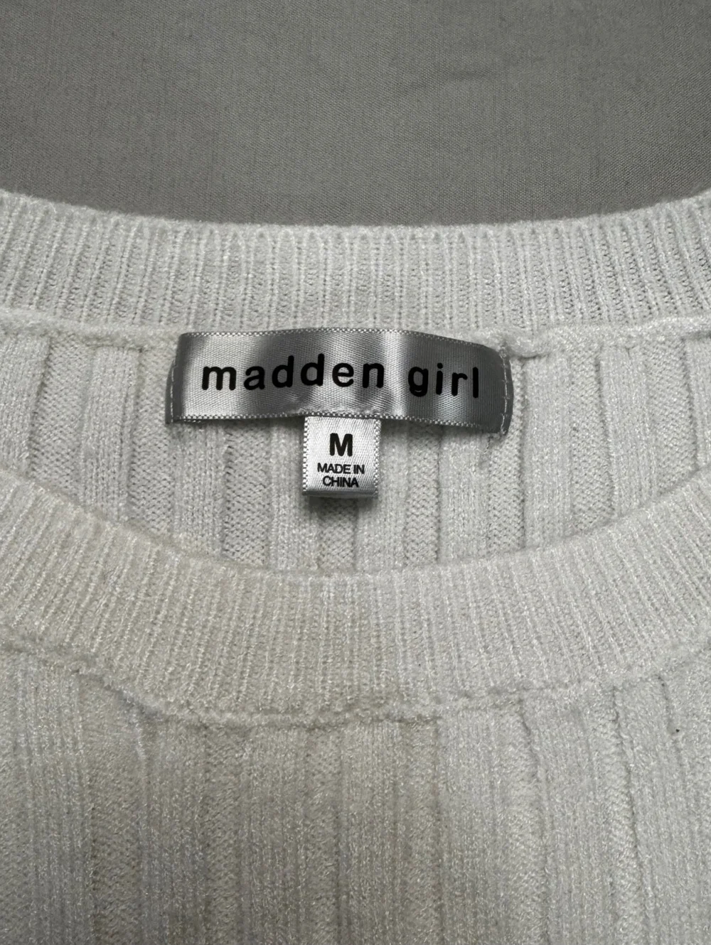 Madden Girl White Ivory Ribbed Cropped Sweater Y2K Fitted Knit M